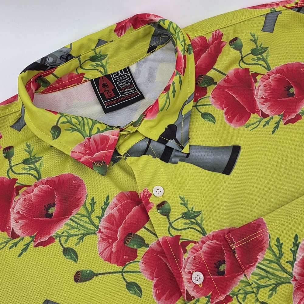 OAF Nation Men's XXL Floral Tropical Tactical Gun Button Up Misile Launcher